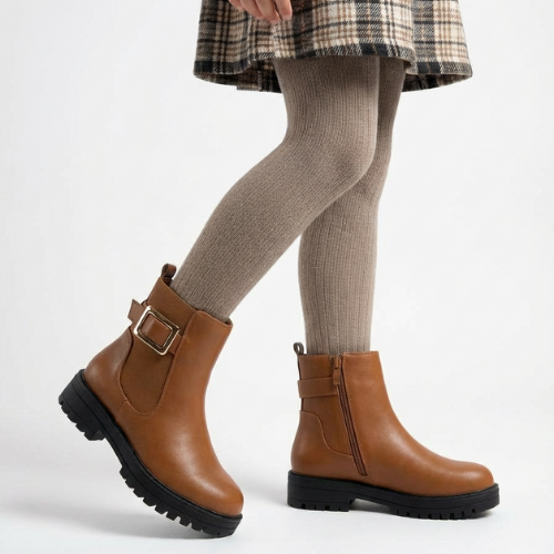 Bottines fille hiver en similicuir marron, look chic et pratique pour le quotidien