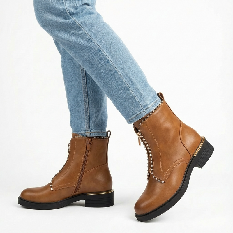 Bottines Femme en Cuir Marron à Zip – Importées d’Espagne 🇪🇸