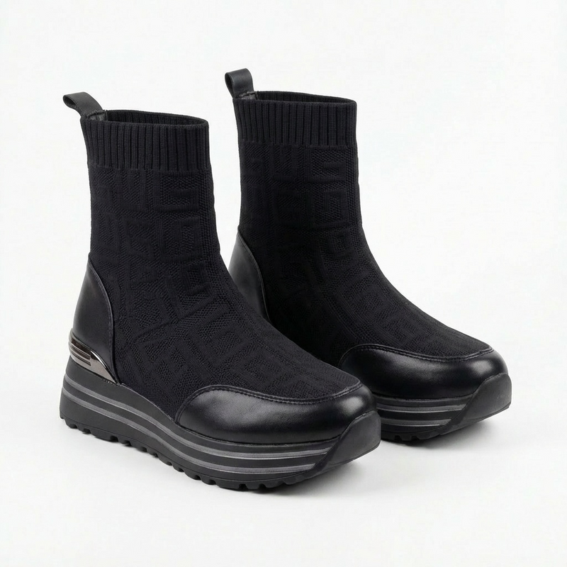 Bottines Femme Noires en Maille Stretch – Importées d’Espagne 🇪🇸