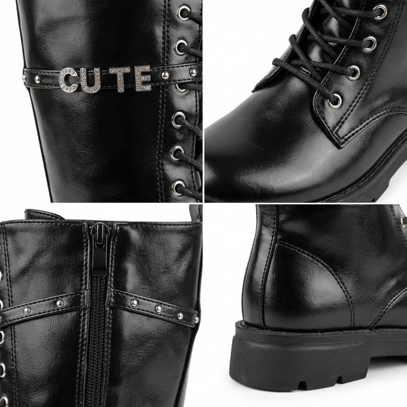 Bottes Fille Combat Chic en Cuir Noir – Importées d’Espagne 🇪🇸