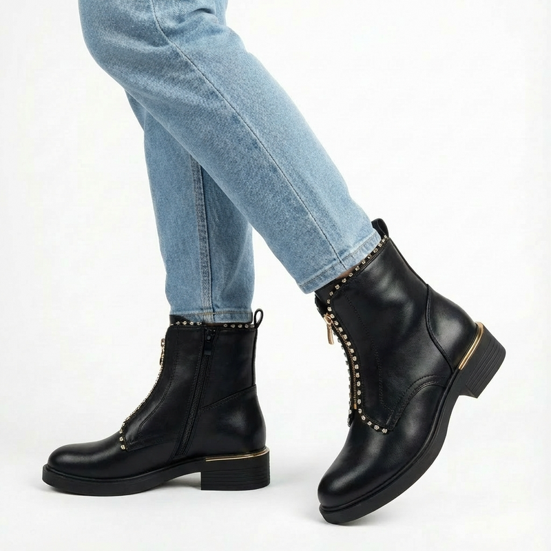 Bottines Femme en Cuir Noires à Zip – Importées d’Espagne 🇪🇸