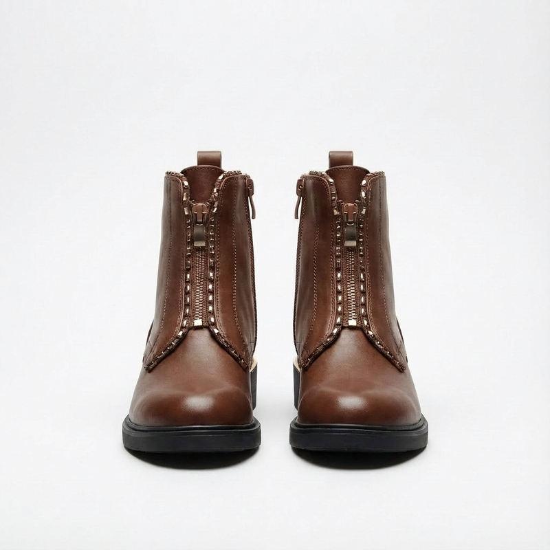 Bottines Femme en Cuir Marron Chocolat à Zip – Importées d’Espagne 🇪🇸