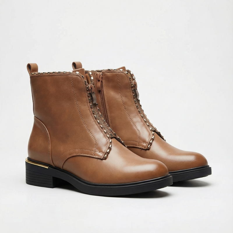 Bottines Femme en Cuir Marron à Zip – Importées d’Espagne 🇪🇸