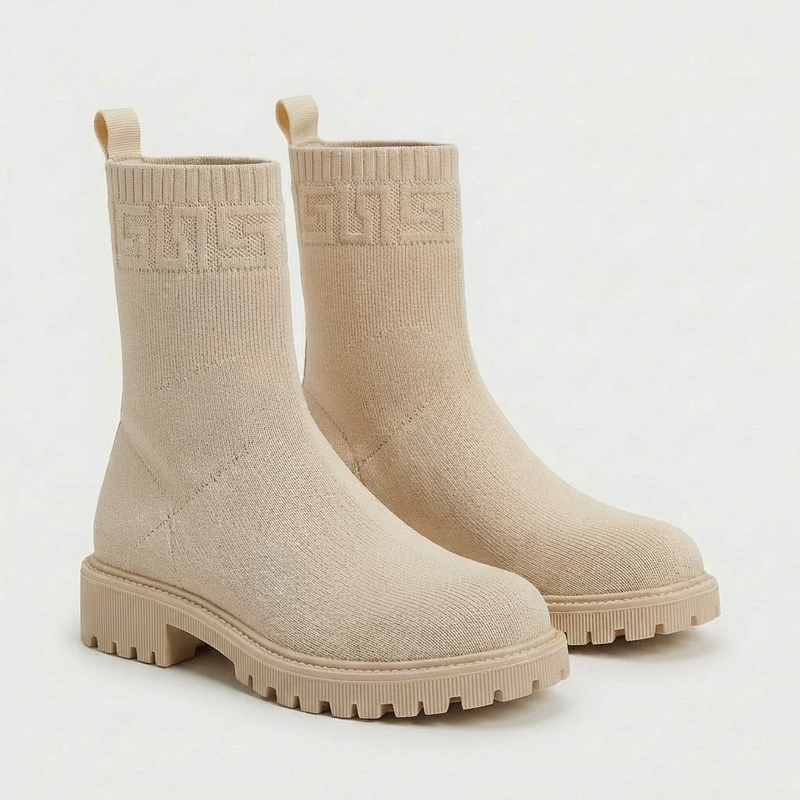 Bottines Femme Beige en Maille – Importées d’Espagne 🇪🇸