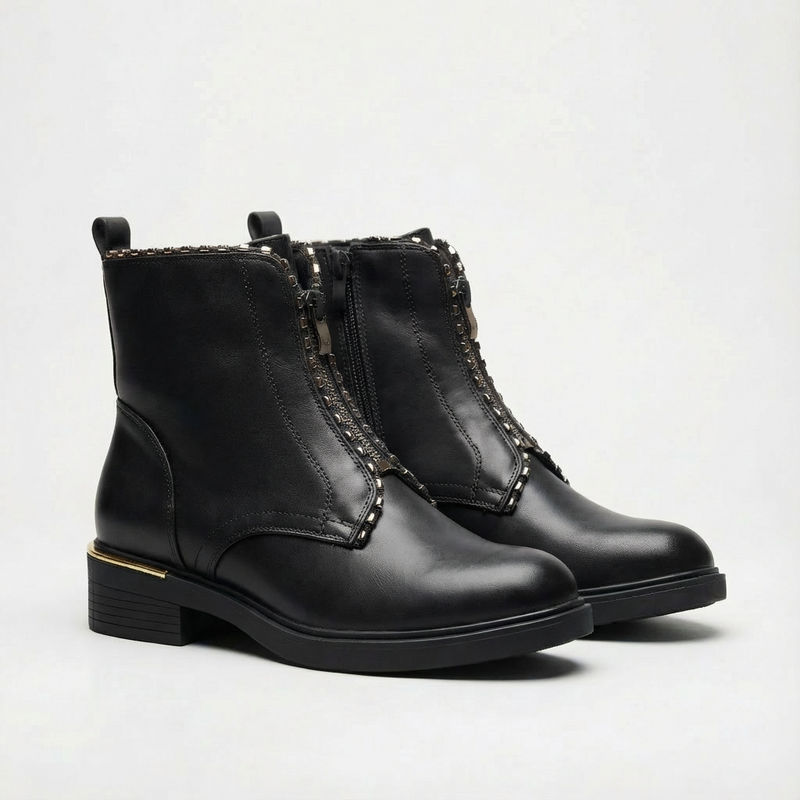 Bottines Femme en Cuir Noires à Zip – Importées d’Espagne 🇪🇸