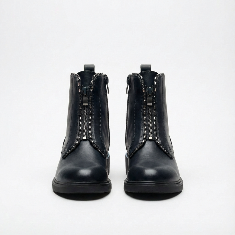 Bottines Femme en Cuir Noires à Zip – Importées d’Espagne 🇪🇸