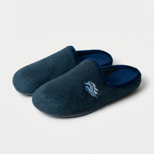 Pantoufle médicale bleu marine pour homme, confort orthopédique et semelle antidérapante, disponible au Maroc.
