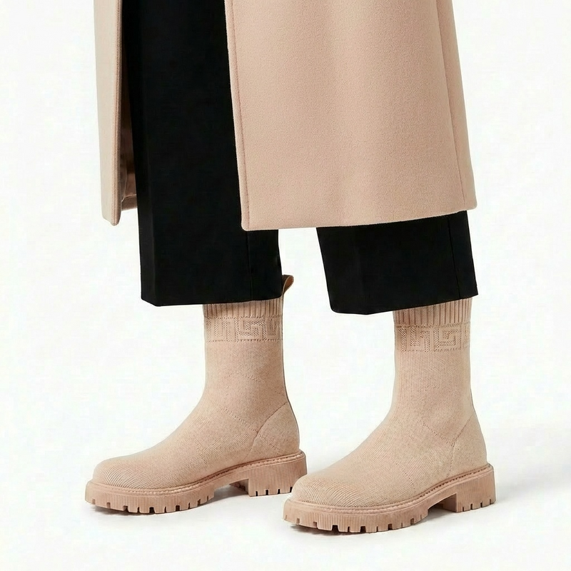 Bottines Femme Beige en Maille – Importées d’Espagne 🇪🇸