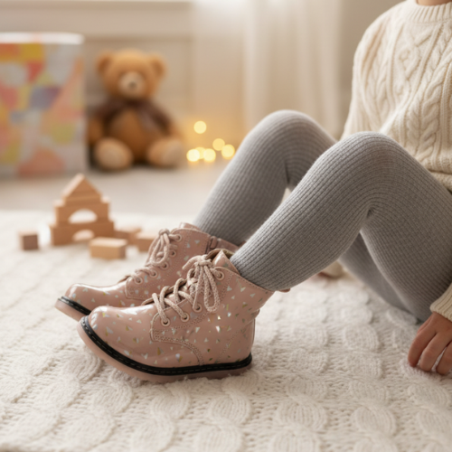 Bottines Fille Roses Motifs Cœurs – Importées d’Espagne 🇪🇸