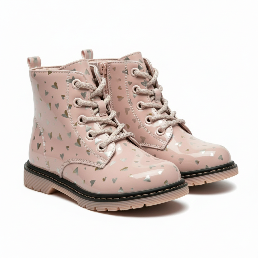 Bottines Enfant Roses Motifs Cœurs – Importées d’Espagne 🇪🇸