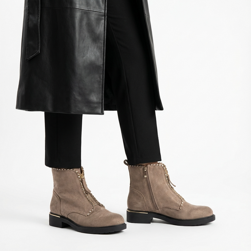 Bottines Femme en Suédine Taupe – Importées d’Espagne 🇪🇸