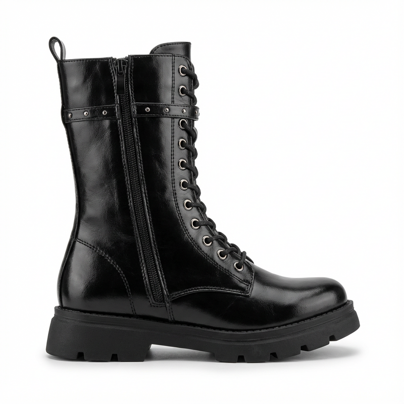 Bottes Fille Combat Chic en Cuir Noir – Importées d’Espagne 🇪🇸