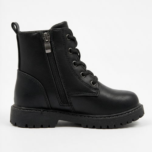 Bottine fille noire avec étoile décorative et clous, semelle épaisse antidérapante